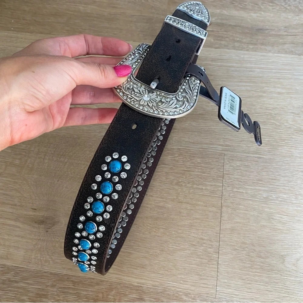 NEW Nocona Turquoise Beaded Leather Western Belt